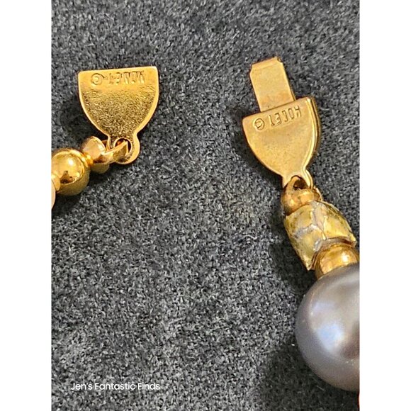 Vintage Monet Gold & Silver-Tone Faux Pearl Beaded Necklace Magnetic Clasp - Picture 5 of 6